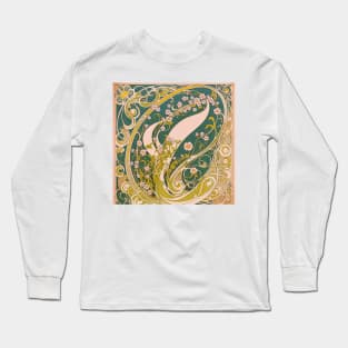 Vintage Alphonse Mucha Art Nouveau Floral Whirl Long Sleeve T-Shirt